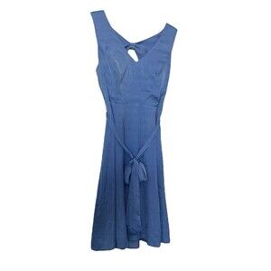 Modcloth Dress Sleeveless Lined Belted Smocked Pockets Peek-a-Boo Size Large